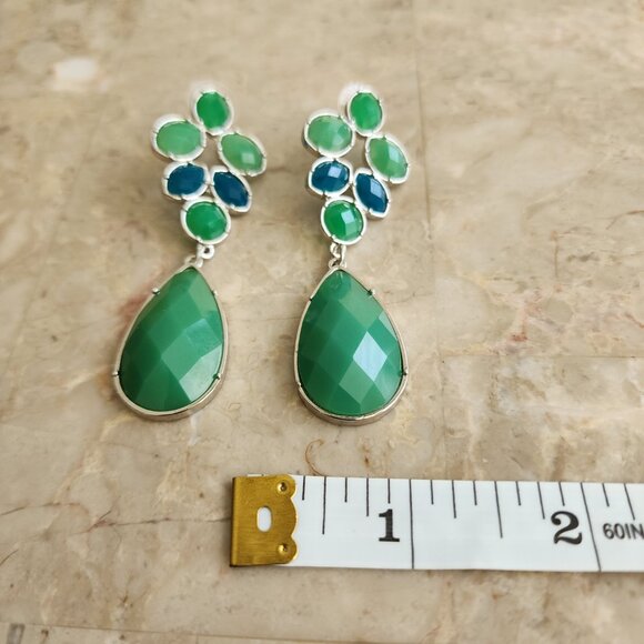 Stony Dangle Style Blue and Green Fashion Earrings - Picture 4 of 6